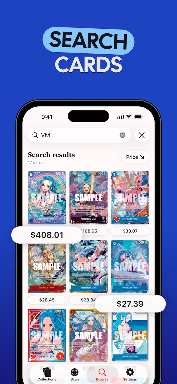 View scan history and collection list.